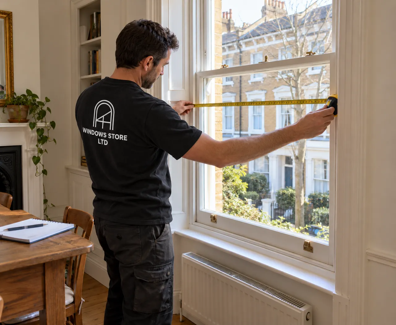 Costs and Buying — Measuring timber sash windows for a bespoke replacement quotation in London.
