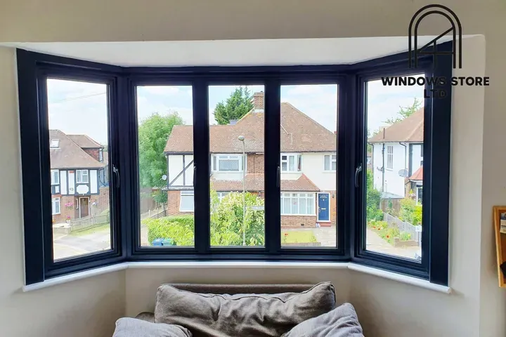 Aluminium bay window in a London home, seen from inside