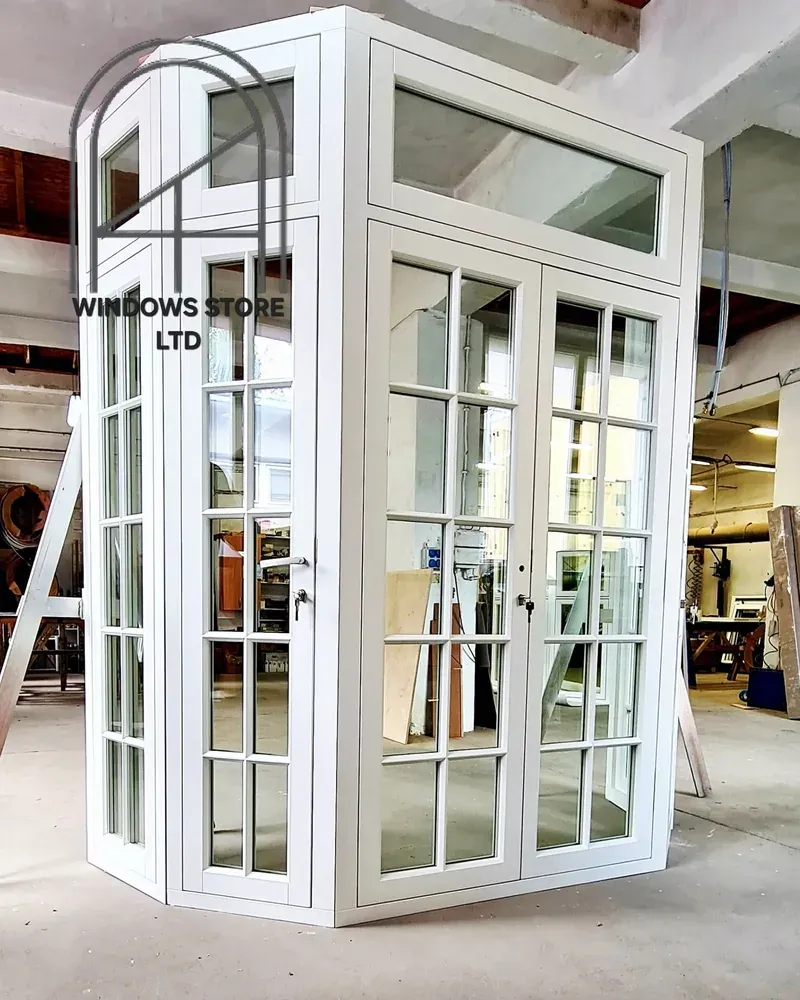 Bespoke timber bay window under construction in the Windows Store Ltd workshop